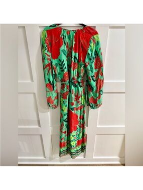 Bright Floral Maxi Dress in Mint and Red